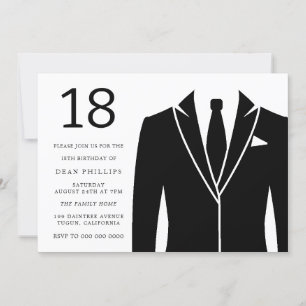 Black Suit & Tie 18th Birthday Party Invitation