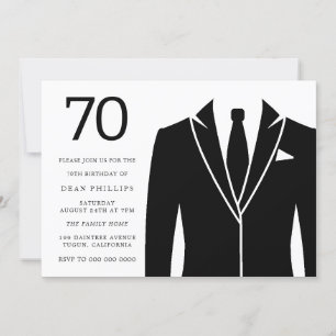 Black Suit & Tie 70th Birthday Party Invitation