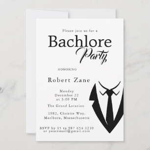 Black Suit & Tie Men's Bachelor Party Invitation