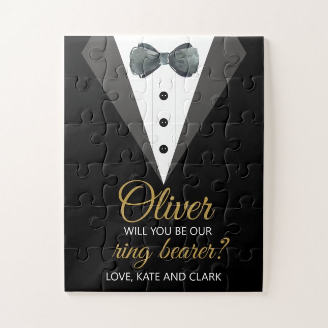 Black Suit & Tie Will You Be My Ring Bearer Puzzle (Vertical)