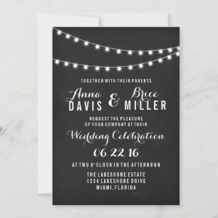 Black Summer String Light Wedding Invites