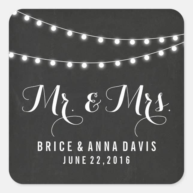 Black Summer String Light Wedding Stickers (Front)