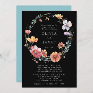 Black Summer Wildflower Rehearsal Dinner Invitation