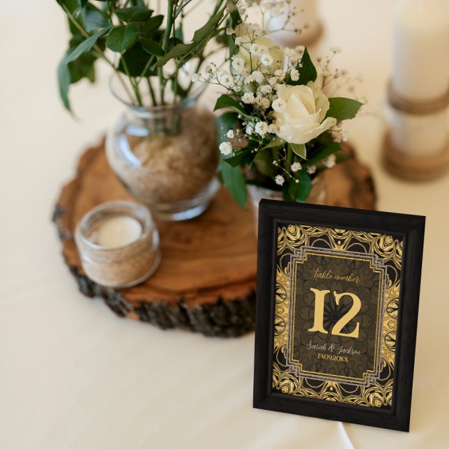 Black Sun Gold Black Table No. w/ Guest Names Table Number (Black Sun Gold Black Table Sign  template)