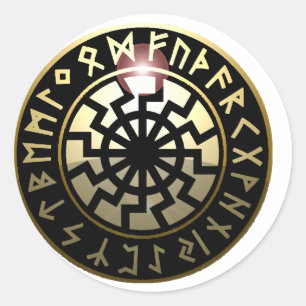 Black Sun wheel Classic Round Sticker