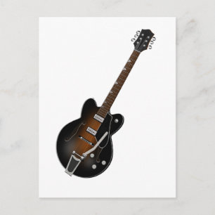 Black Sunburst Hollow Body Guitar Postcard