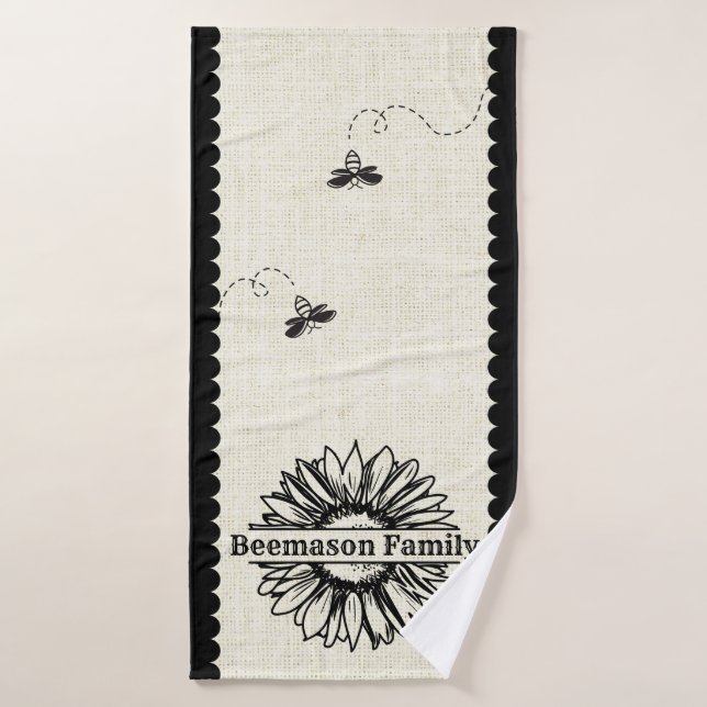 Black Sunflower Bees & Scallops Farmhouse Towels (Bath Towel)