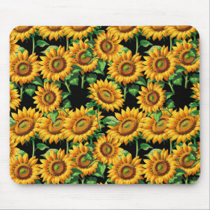 Black Sunflower Floral Cottagecore Pattern Mouse Mat