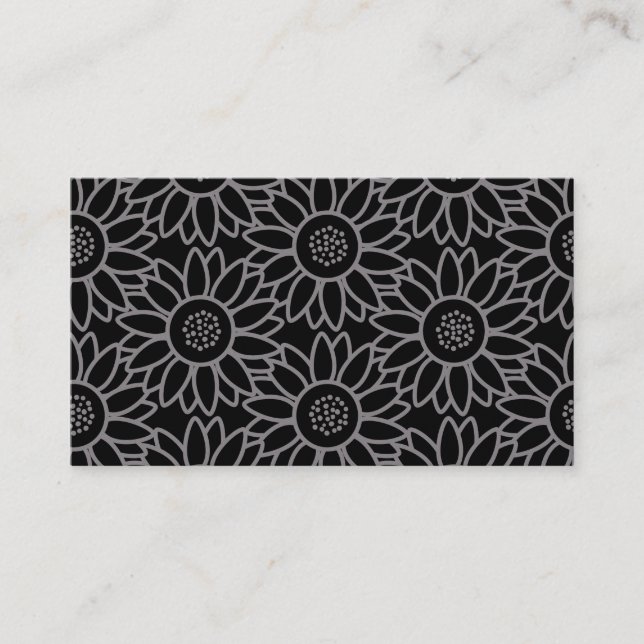 Black Sunflower Pattern Business Card (Front)