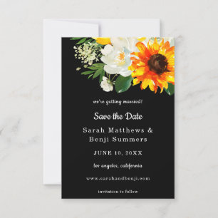 Black Sunflower & White Floral Save The Date V2
