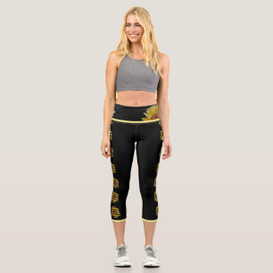 Black Sunflower Yoga Pants with Yellow Trim