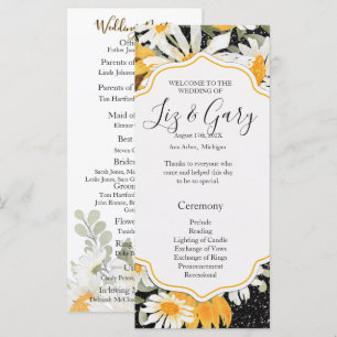 Black Sunflowers Glitter Summer Wedding Program Menu