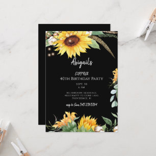 Black Sunflowers Surprise Birthday Party Invitation