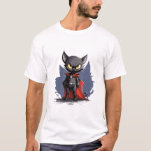 Black Superhero Cat with Red Cape T-Shirt