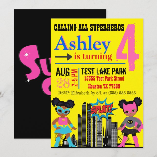 Black Superhero Invitation (Front/Back)