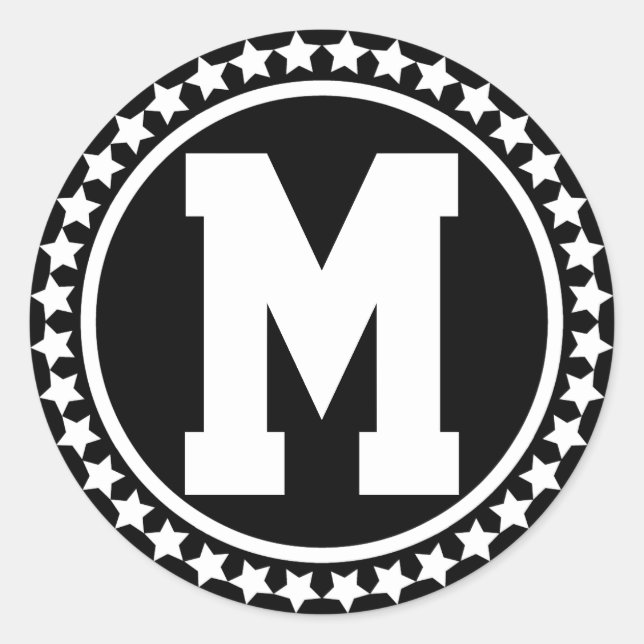 Black Superstar Monogram Classic Round Sticker (Front)