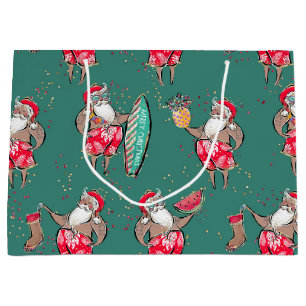 Black Surfin' Santa Tropical Holiday Gift Bag
