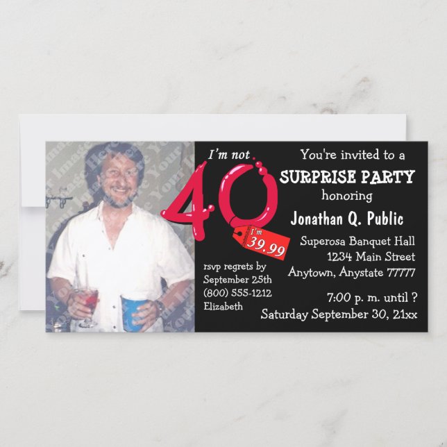 Black Surprise 40th Birthday Party Photo Invite (Front)