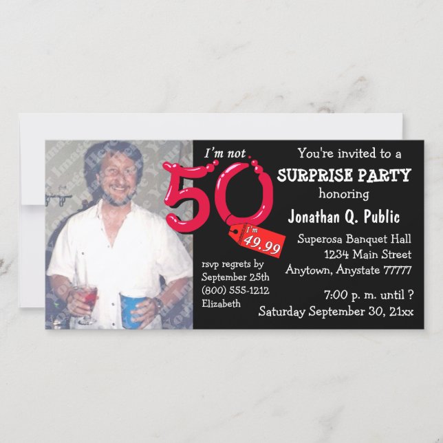 Black Surprise 50th Birthday Party Photo Invite (Front)