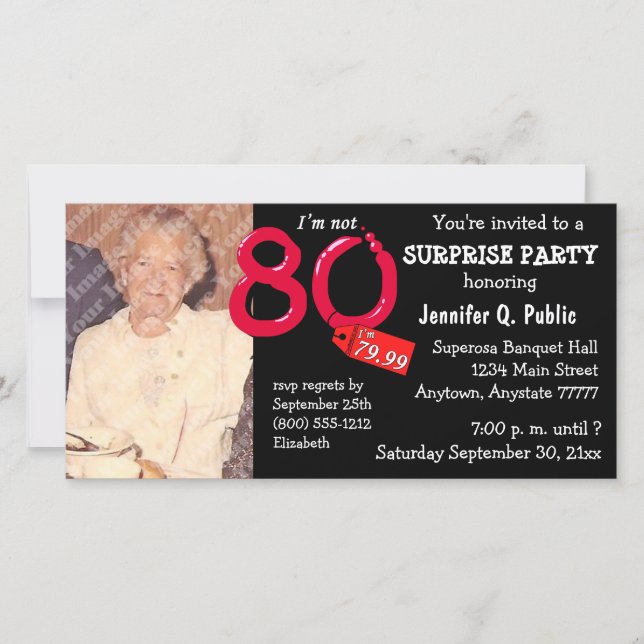 Black Surprise 80th Birthday Party Photo Invite (Front)