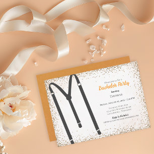 Black Suspenders Glitter Bachelor Party Invitation