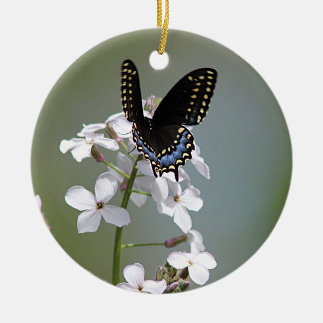 Black swallowtail butterfly ceramic tree decoration (Front)