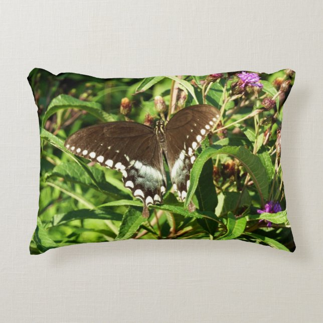 Black Swallowtail Butterfly Nature Photography Decorative Cushion (Front)