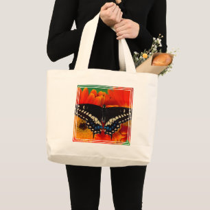 Black Swallowtail Butterfly on Gerberia Daisy Large Tote Bag