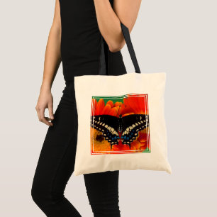Black Swallowtail Butterfly on Gerberia Daisy Tote Bag