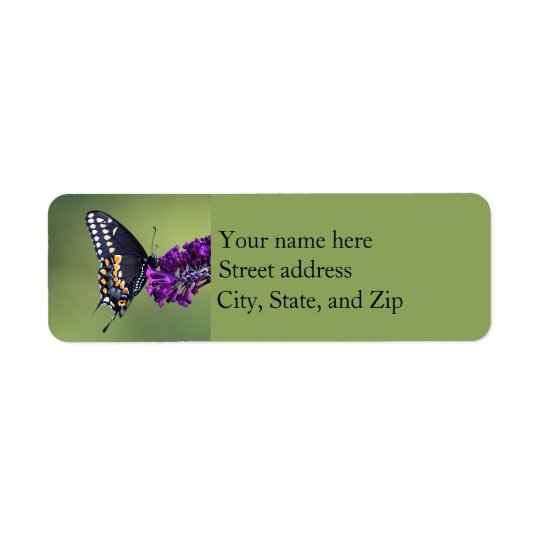 Black swallowtail butterfly profile return address label