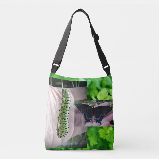 Black Swallowtail Caterpilar/Butterfly Crossbody Bag (Front)