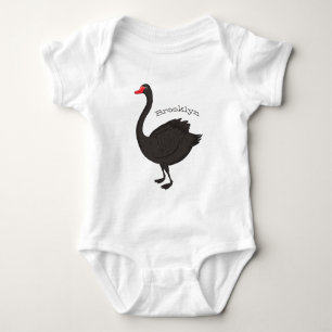 Black swan cartoon illustration  baby bodysuit