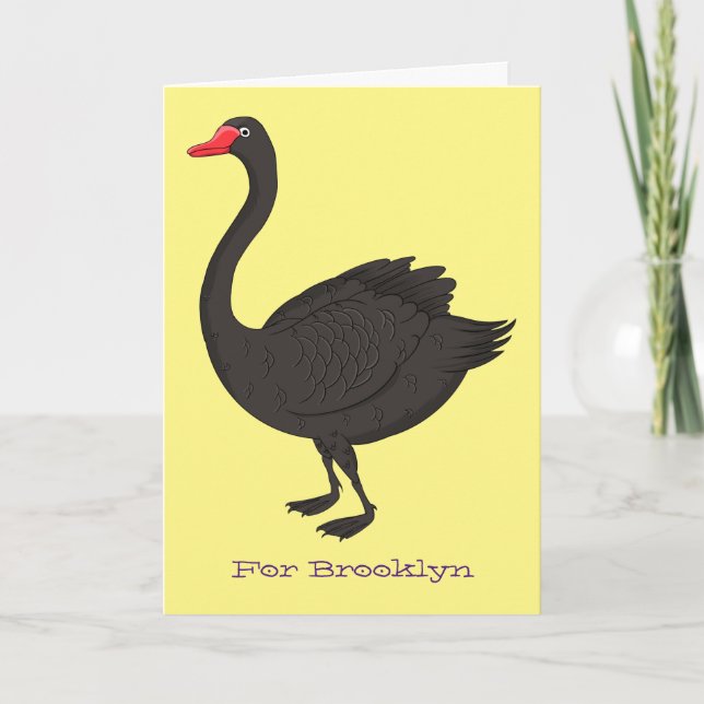 Black swan cartoon illustration card (Front)