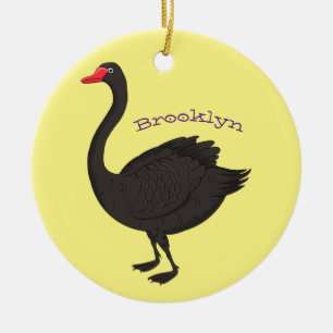 Black swan cartoon illustration ceramic tree decoration