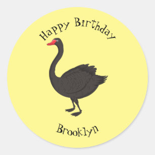 Black swan cartoon illustration  classic round sticker