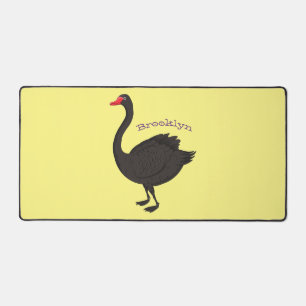 Black swan cartoon illustration desk mat