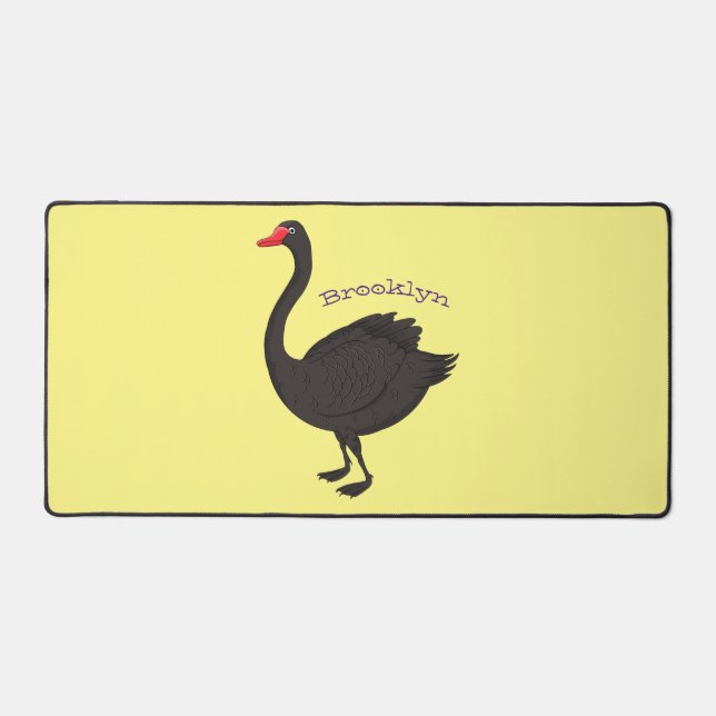 Black swan cartoon illustration desk mat (Front)
