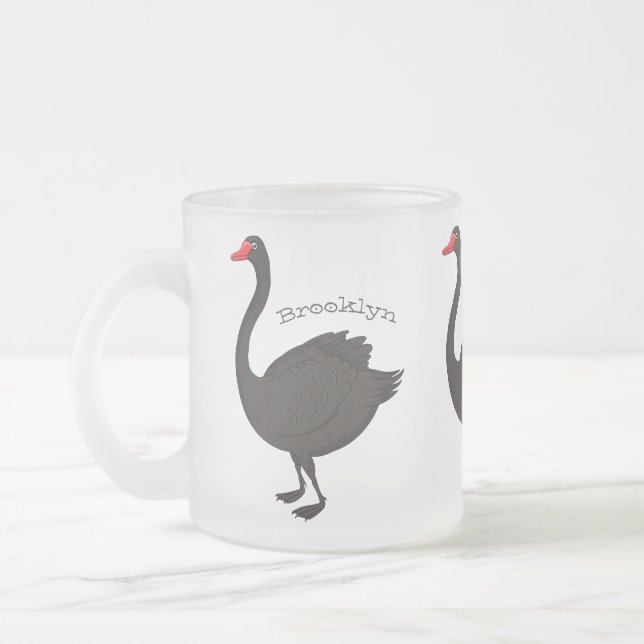 Black swan cartoon illustration  frosted glass coffee mug (Left)