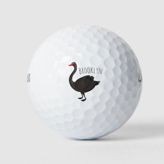 Black swan cartoon illustration golf balls (Front)