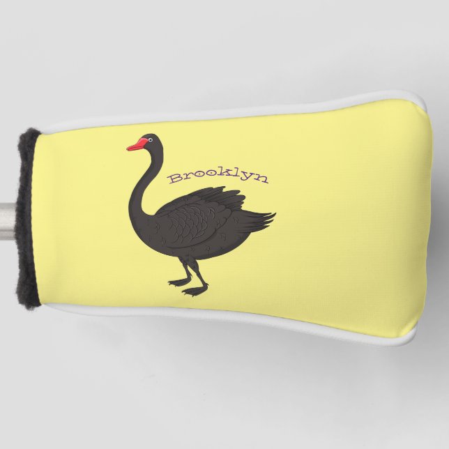 Black swan cartoon illustration golf head cover (Front)