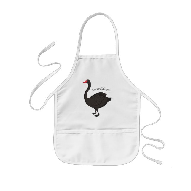 Black swan cartoon illustration kids apron (Front)