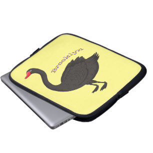 Black swan cartoon illustration laptop sleeve
