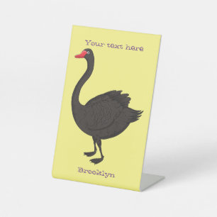 Black swan cartoon illustration pedestal sign