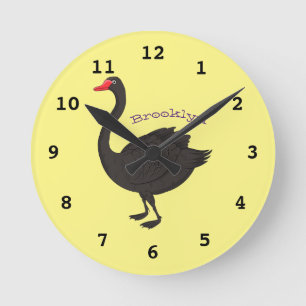 Black swan cartoon illustration round clock