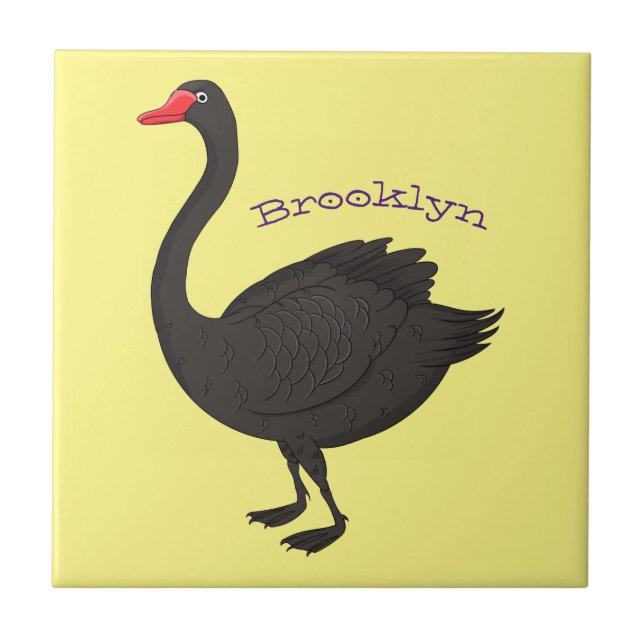 Black swan cartoon illustration  tile (Front)