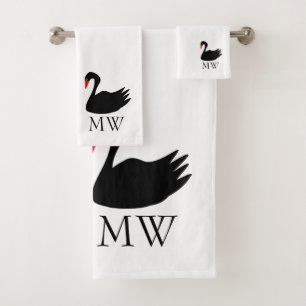 Black Swan Design Monogrammed Bath Towel Set