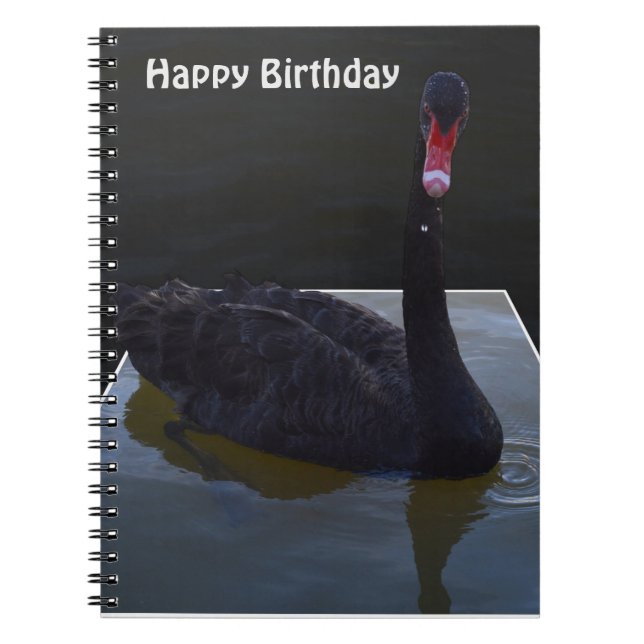 Black Swan Droplets In Pond,  Birthday Notebook (Front)