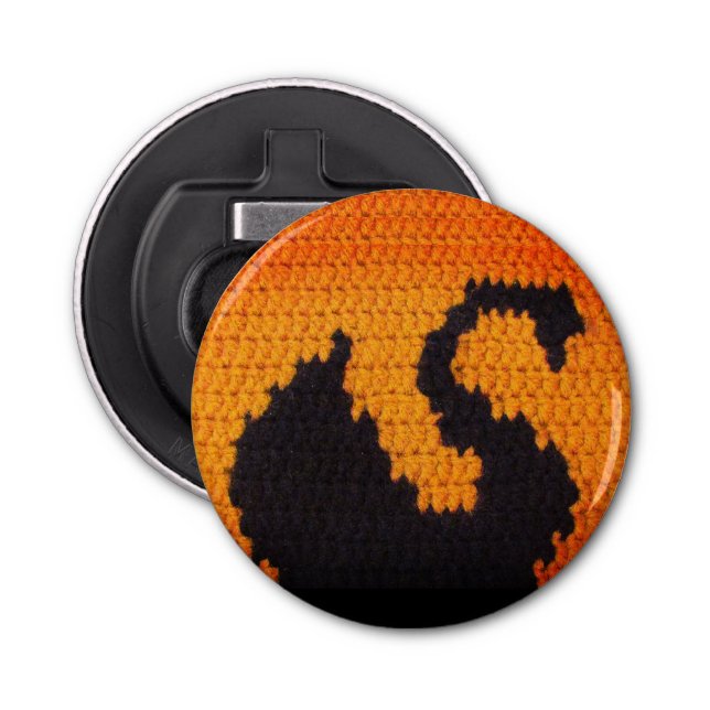 Black Swan in Bright Orange Sunset Crochet Print Bottle Opener (Front)