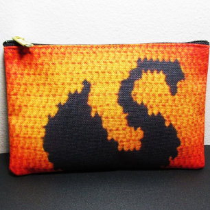 Black Swan In Orange Sunset Artisan Crochet Print  Accessory Pouch