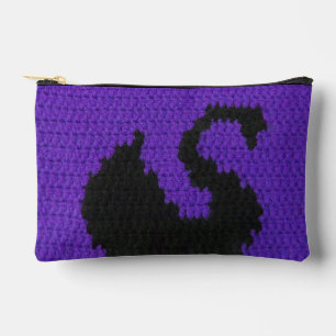 Black Swan Purple Violet Artisan Crochet Print Accessory Pouch